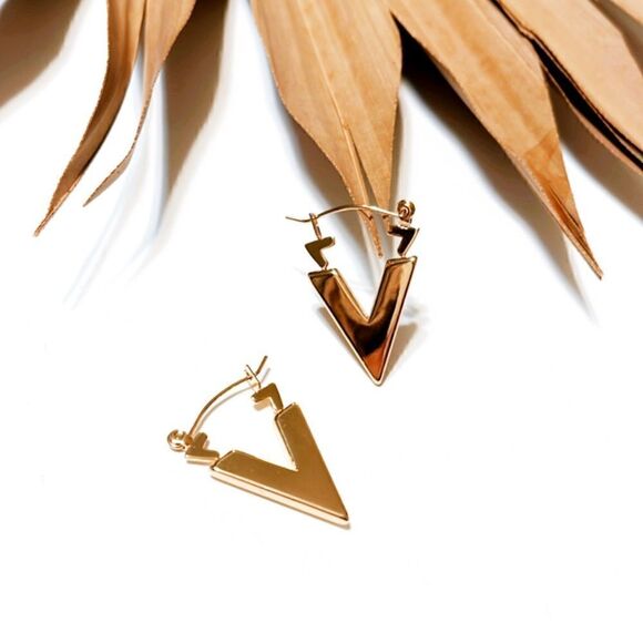 Gold geo hoop earrings #852 - Picture 2 of 4